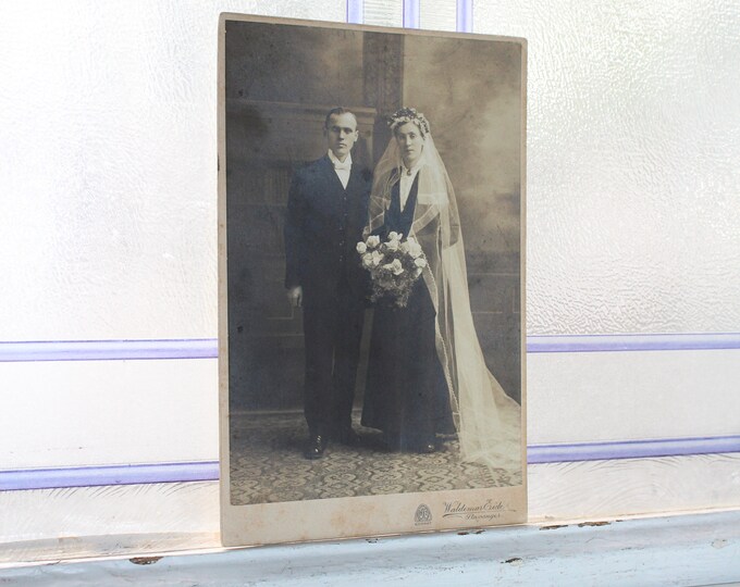 Antique Cabinet Card Photograph Victorian Bride and Groom