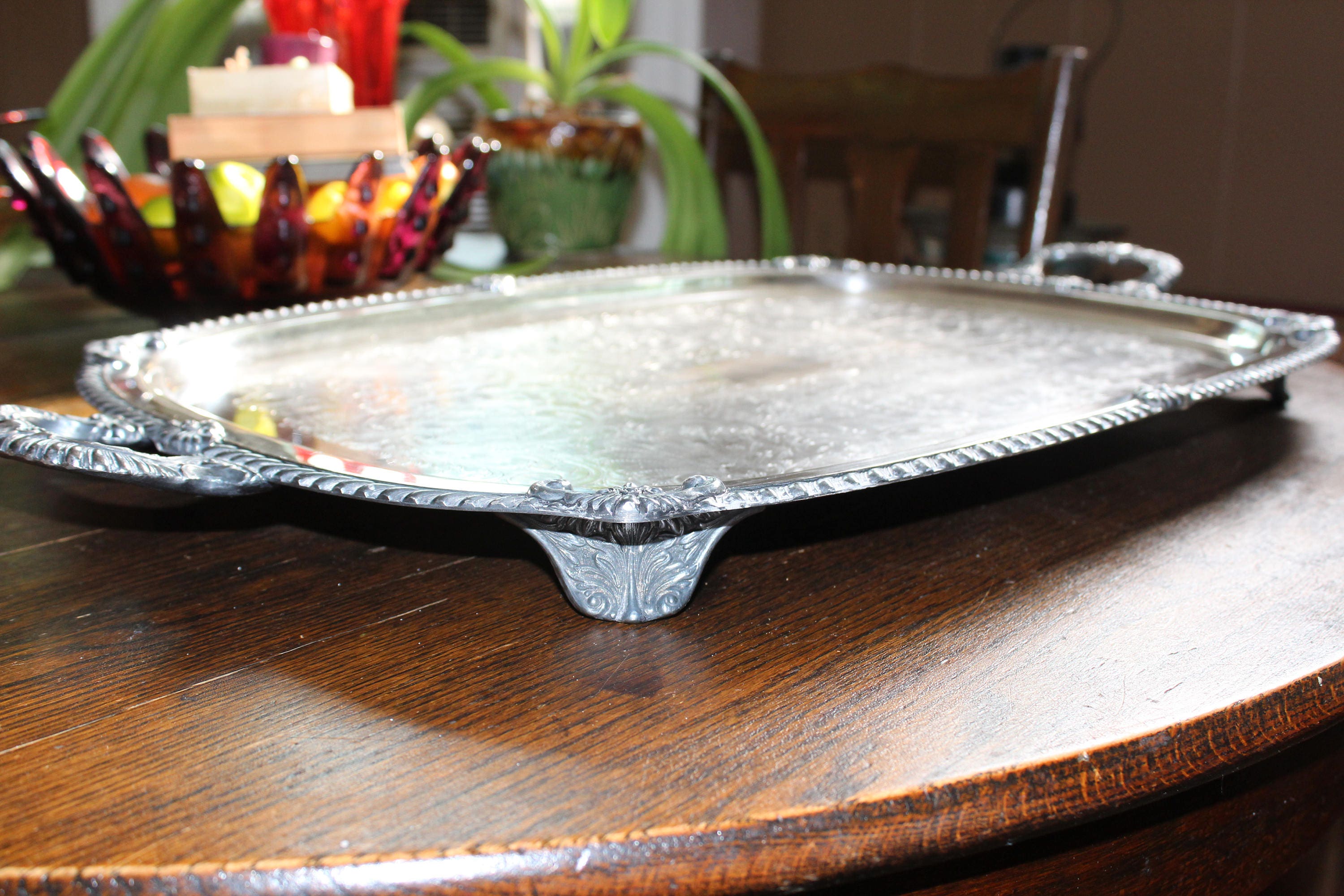 Large Vintage Silverplate Butler Tray Sheridan Serving Tray with Handles