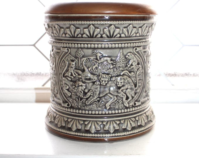 Vintage Marzi Remy Gray Glazed Stoneware Pipe Tobacco Humidor Jar 1735