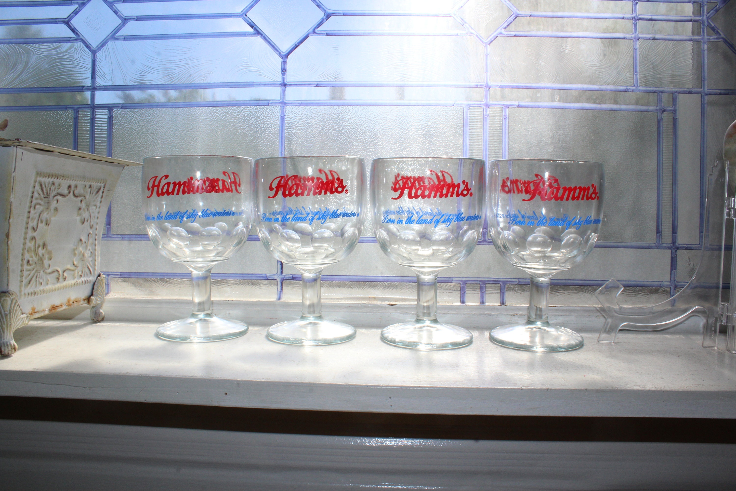 4 Vintage Hamm's Beer Glass Goblets