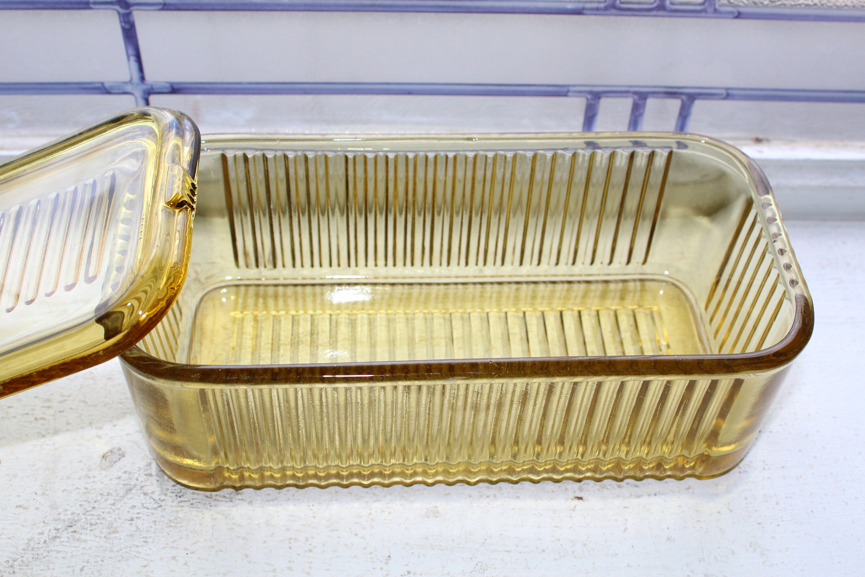 Amber Refrigerator Dish Vintage Federal Glass