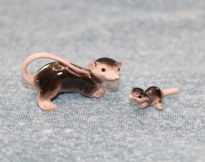 Vintage Hagen Renaker Miniature Figurines Mom & Baby Possums