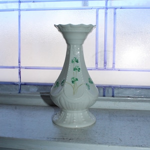 Vintage Irish Belleek Vase with Shamrocks Millenium 2000