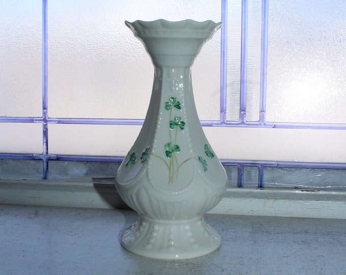 Vintage Irish Belleek Vase with Shamrocks Millenium 2000