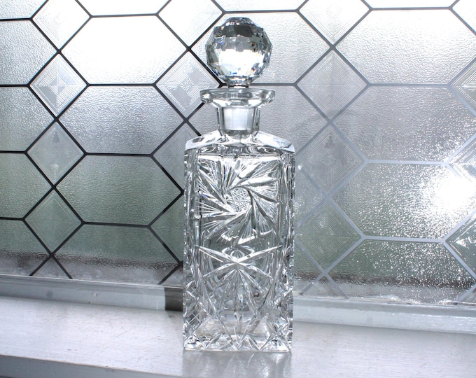 Vintage Bohemia Cut Lead Crystal Decanter Pinwheel
