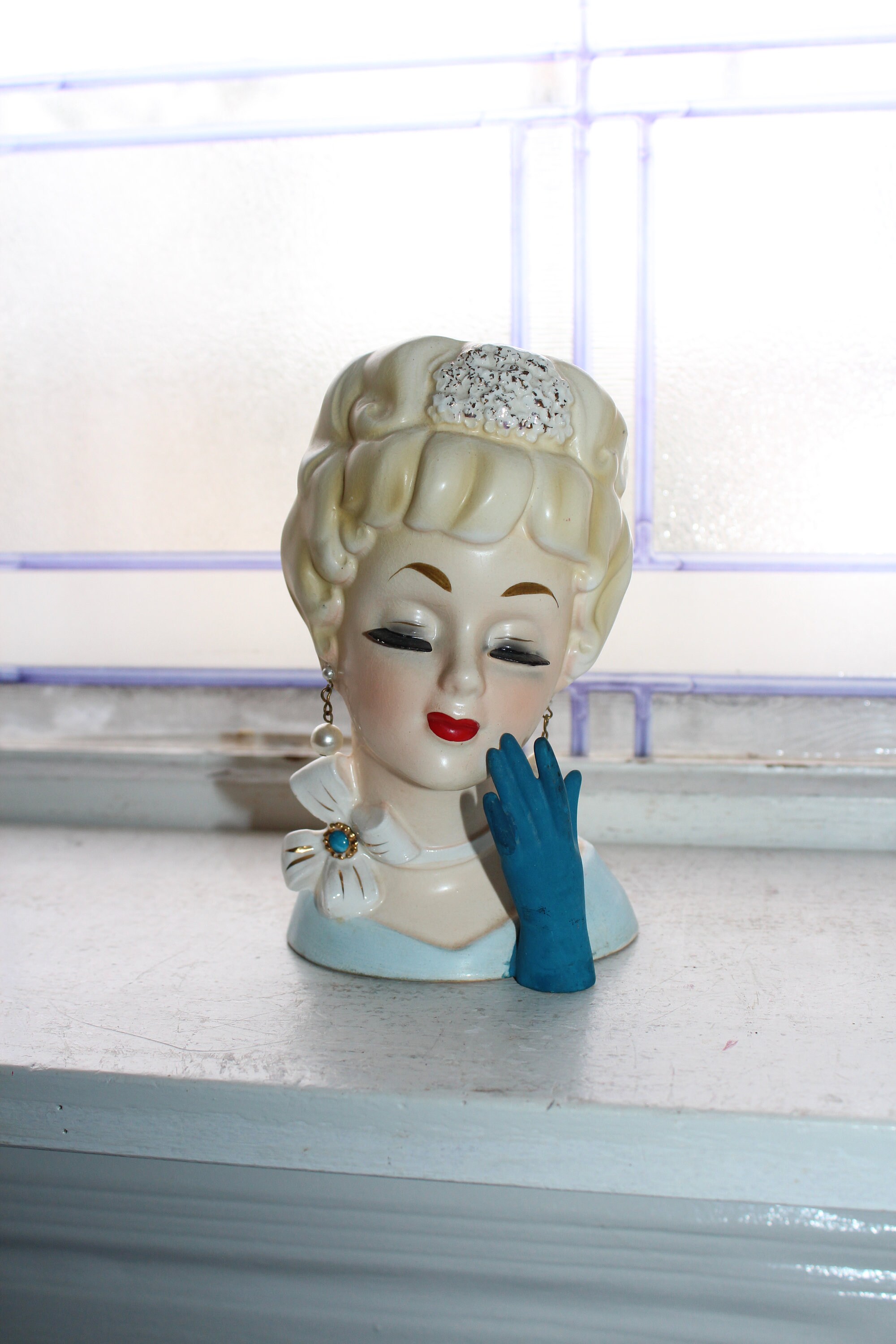 Vintage Lady Head Vase Earrings Glove Tiara 1950s