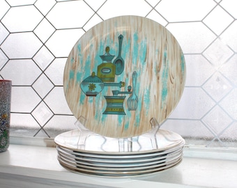 8 platos vintage de melamina de Texas Ware de mediados de siglo con diseño de cocina campestre