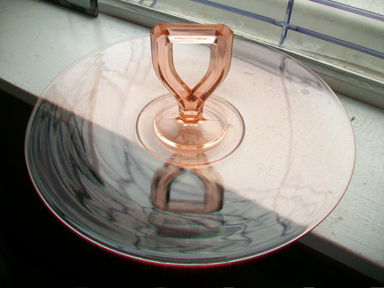 Pink Depression Glass Serving Plate Center Handle Tray Vintage 1930s Pink Depression Glass Serving Plate Center Handle Tray Vintage 1930s