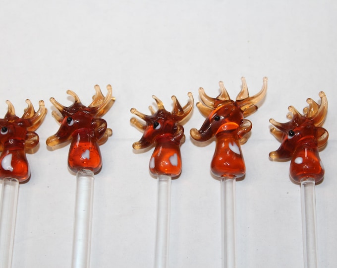 5 Glass Reindeer Cocktail Swizzle Stir Sticks Tiki Bar Decor