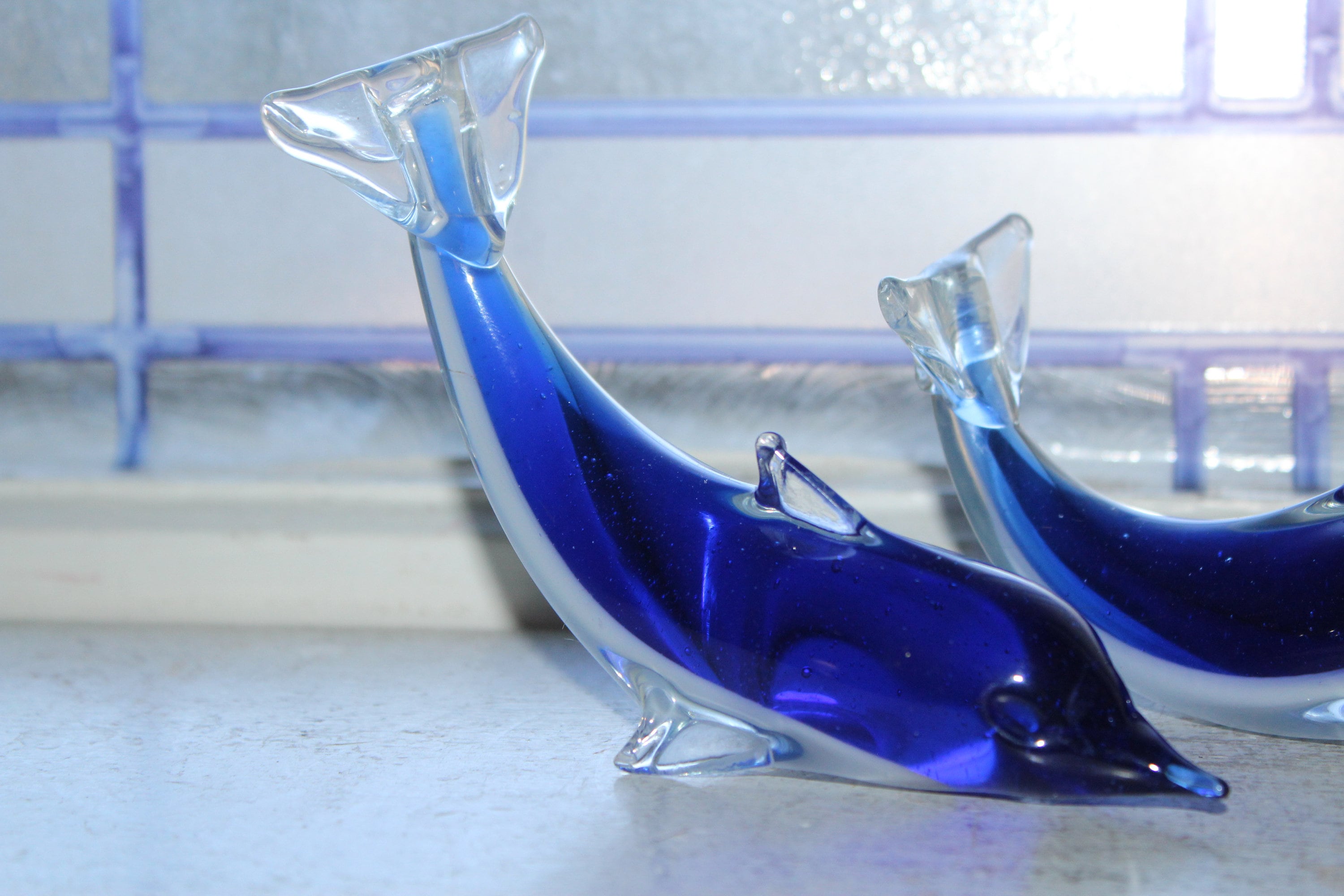 Vintage Glass Dolphins Figurines Pair