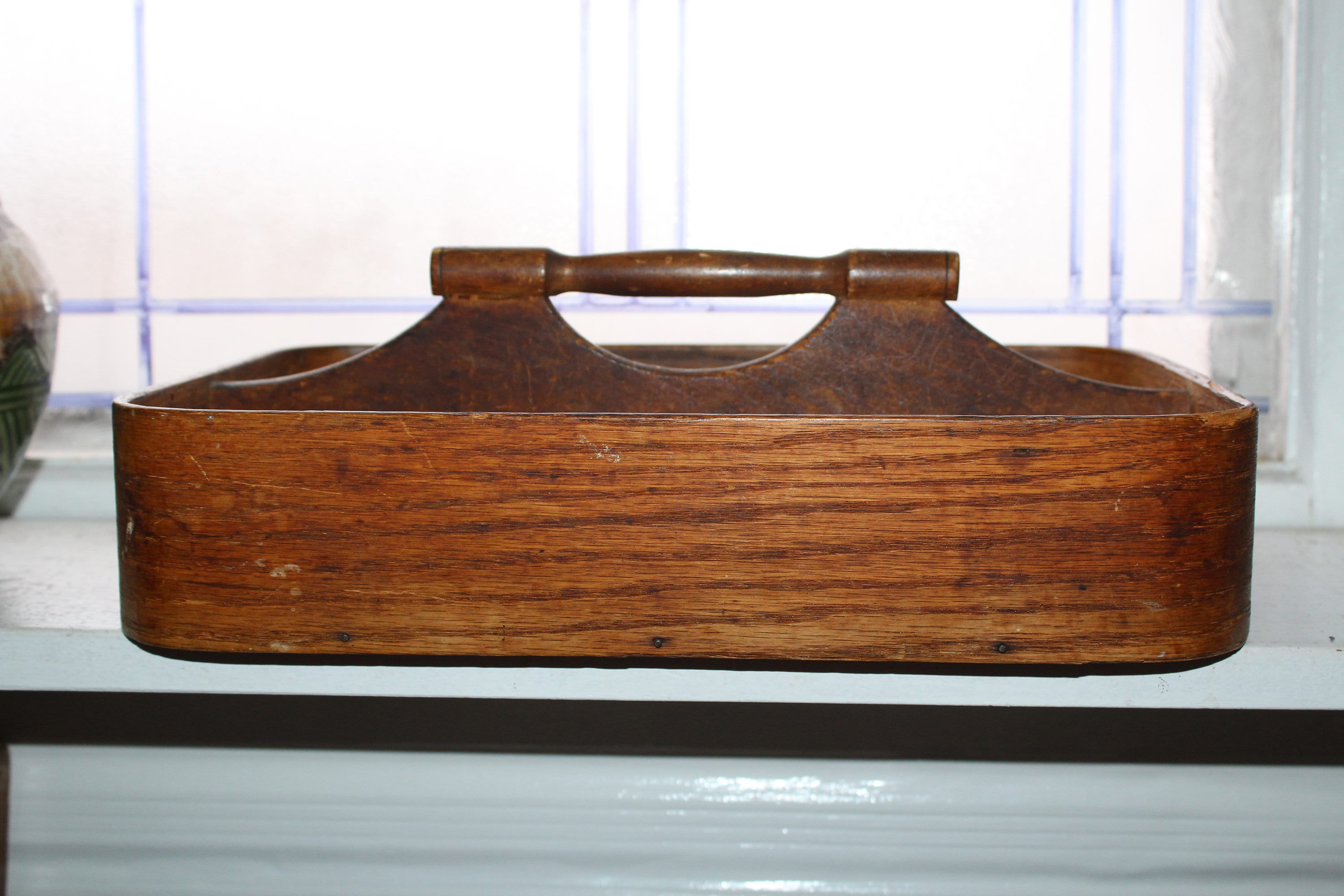 Antique Bentwood Divided Cutlery Tray Box 1800s Rustic Farmhouse Decor