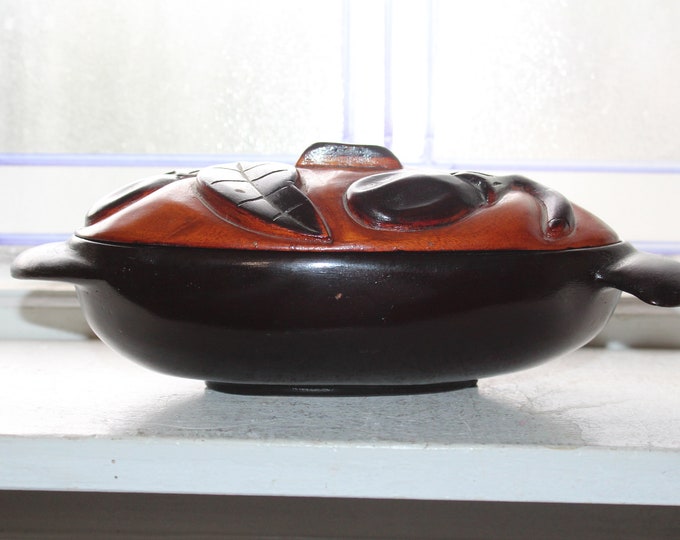 Mid Century Wood Candy Dish with Lid