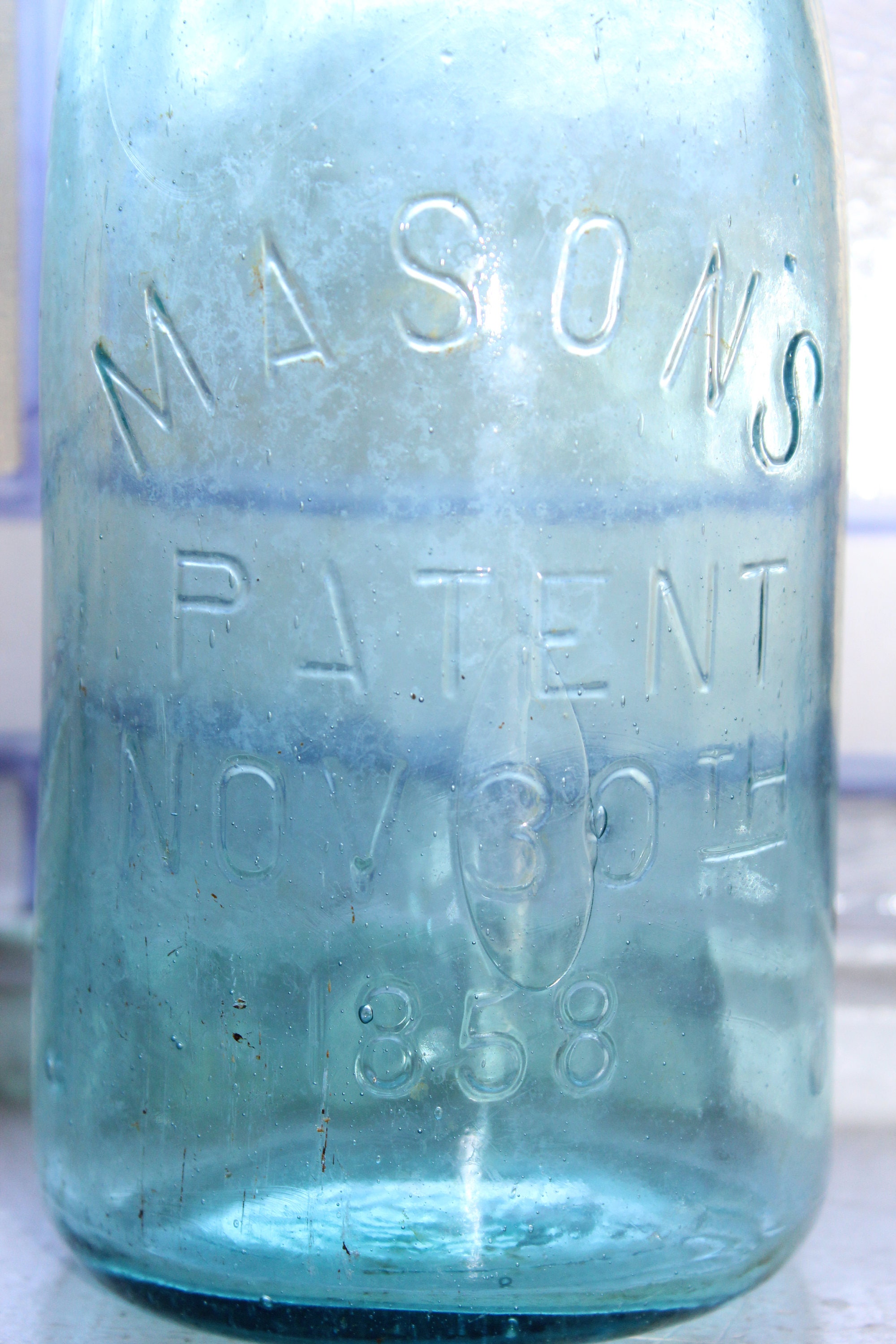 Antique Blue Mason Jar Quart Mason's Patent Nov 30th 1858