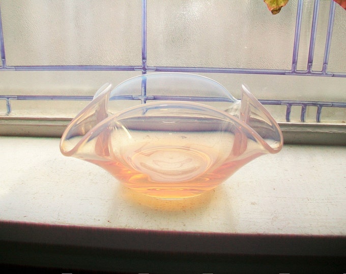 Fostoria Pink Opalescent Seascape Open Candy Dish Vintage Art Glass