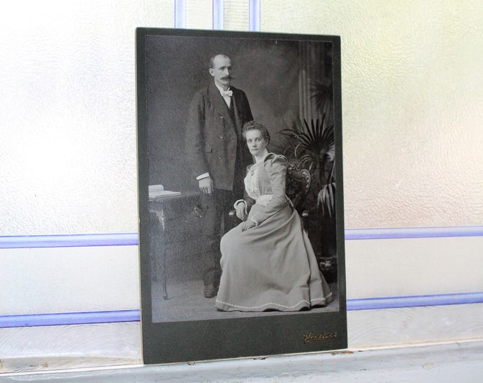 Antique Cabinet Card Photograph Victorian Married Couple