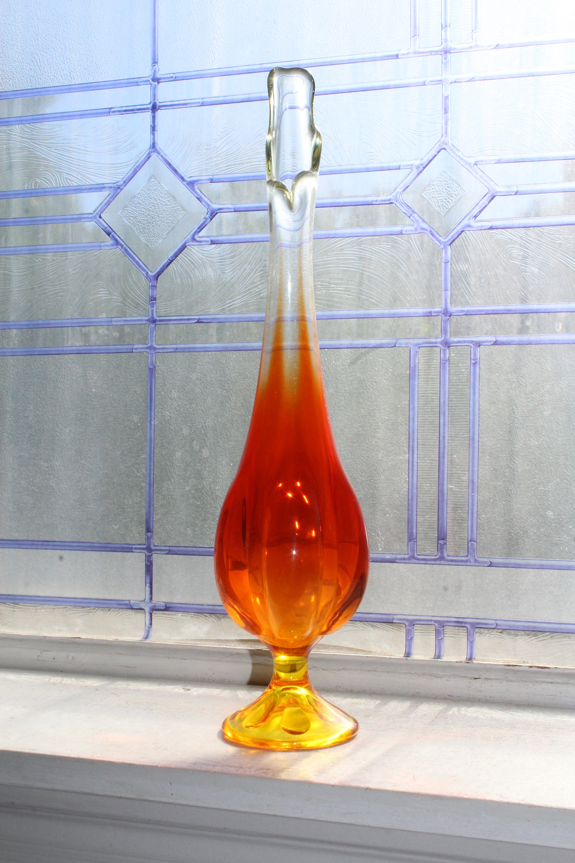 Large Amberina Swung Glass Vase 14.5 Vintage Mid Century Modern
