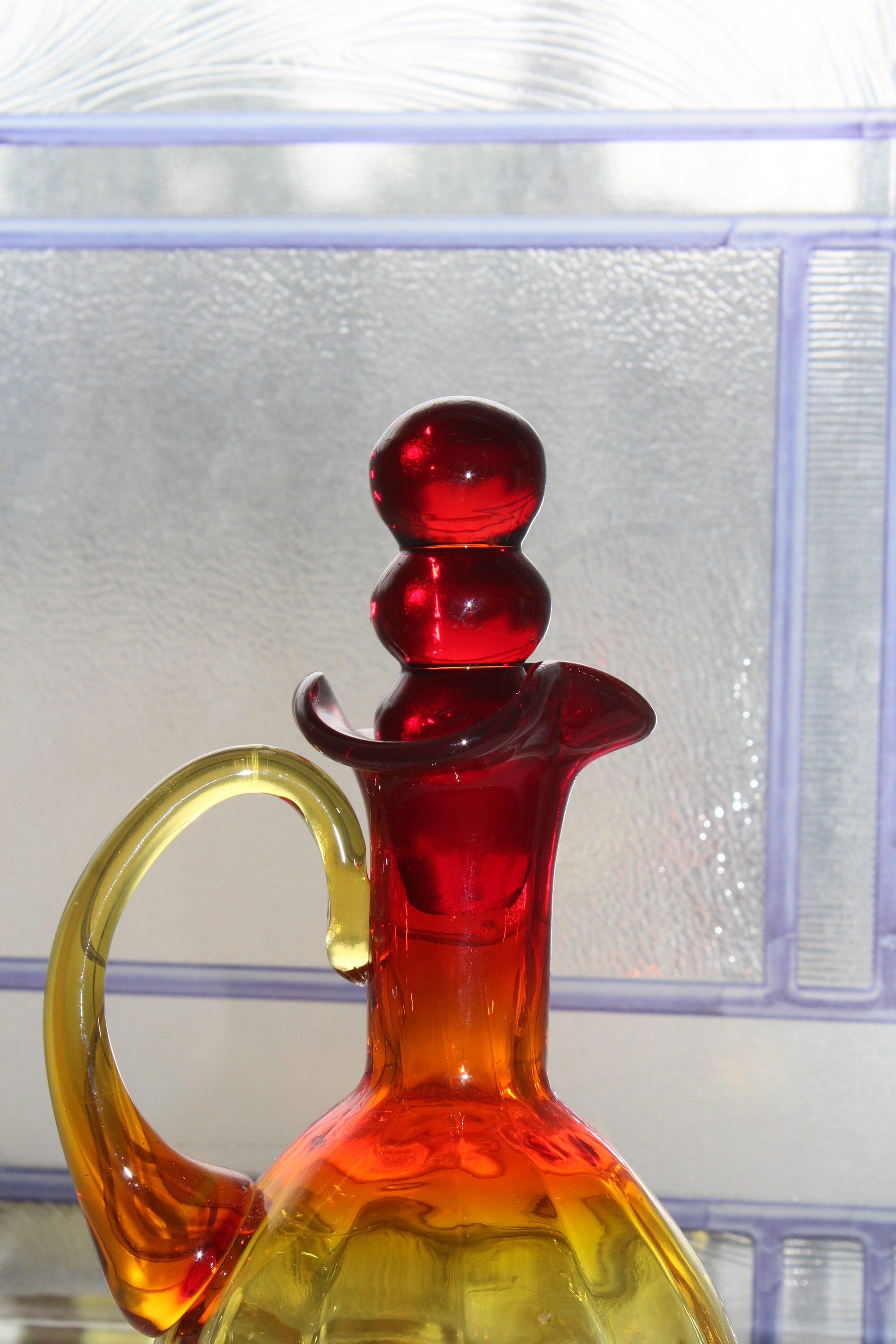 Vintage Amberina Rainbow Glass Cruet With Bubble Stopper 1960s