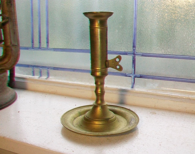 Antique Brass Push Up Candlestick Chamber Stick Candle Holder