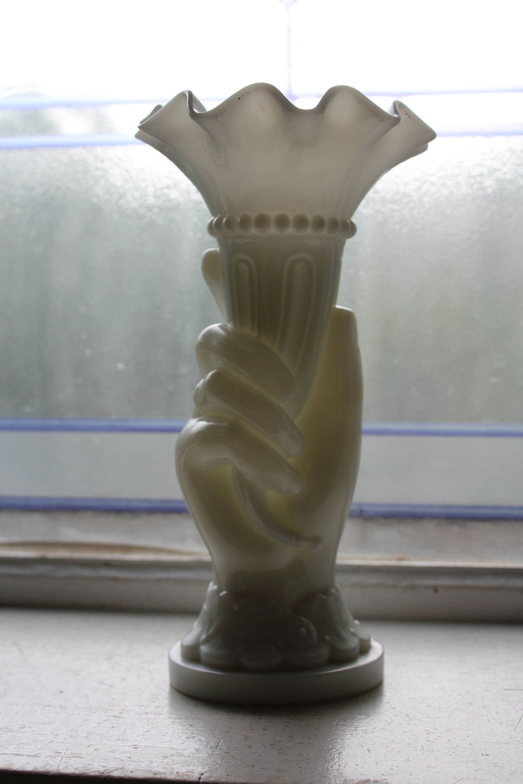 Vintage Milk Glass Hand Vase Made In France