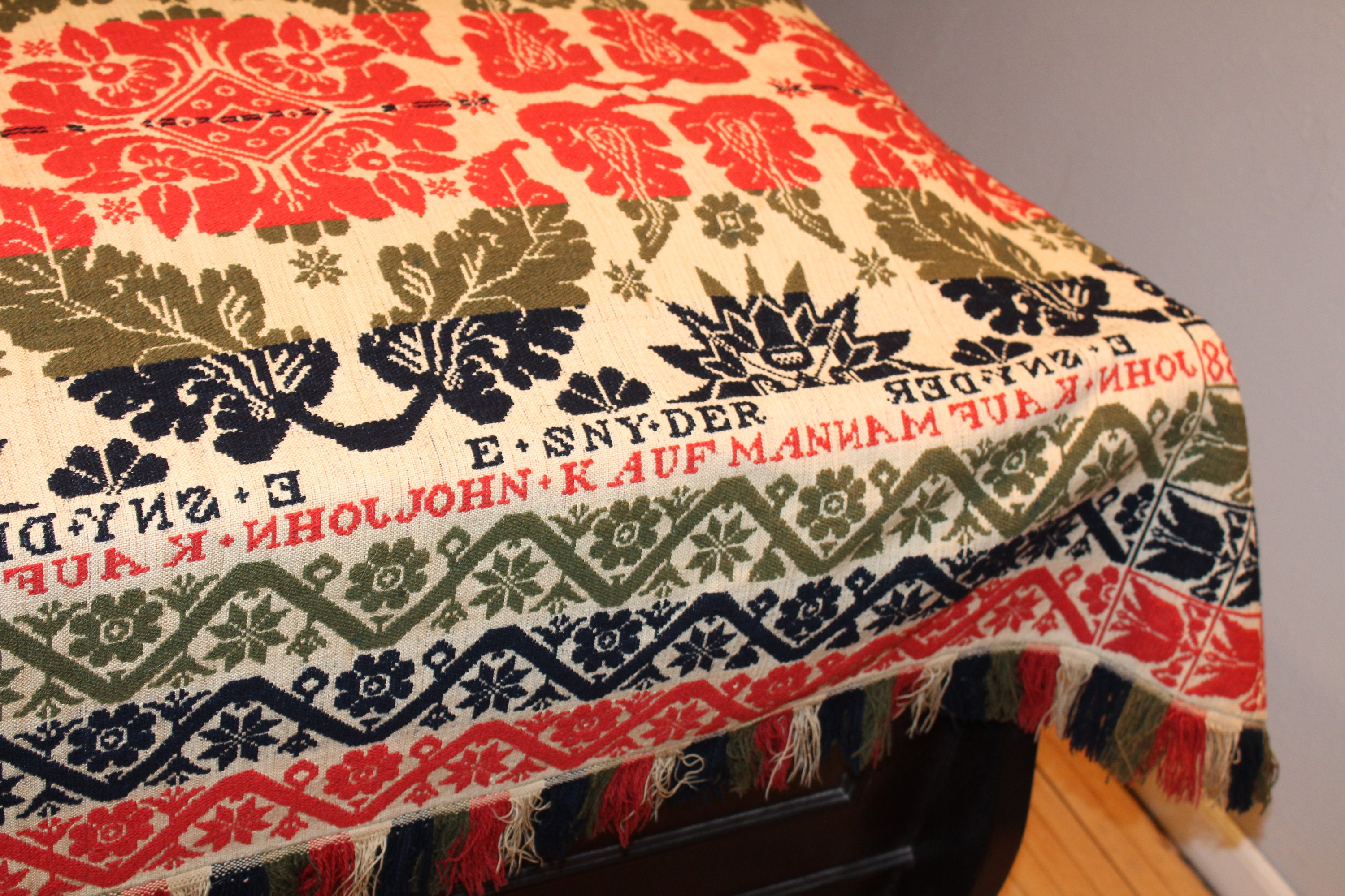 Antique Coverlet 1838 John Kaufman Red Blue Green White Reversible