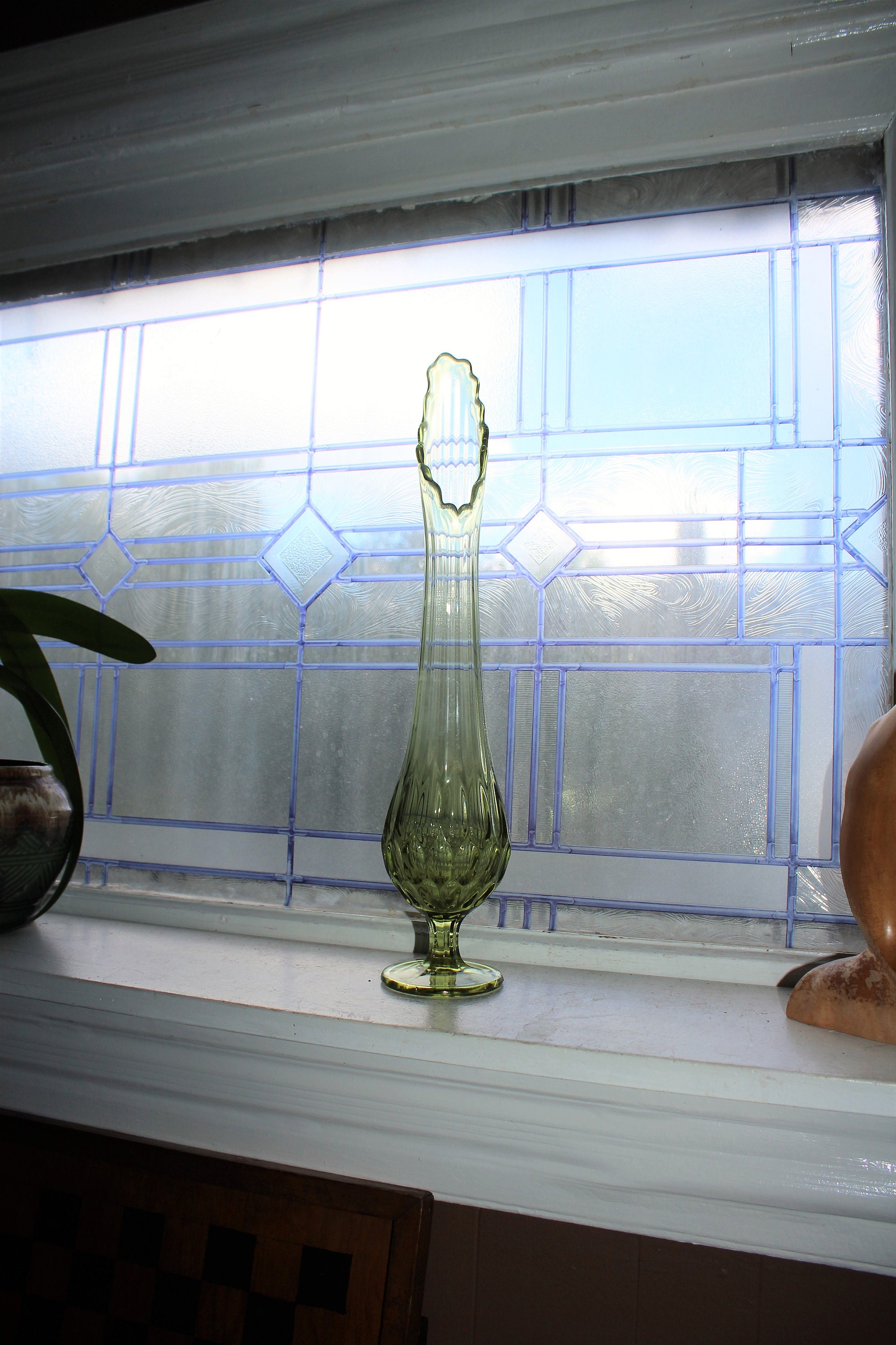 Large Green Swung Glass Vase 17 Vintage Mid Century Modern