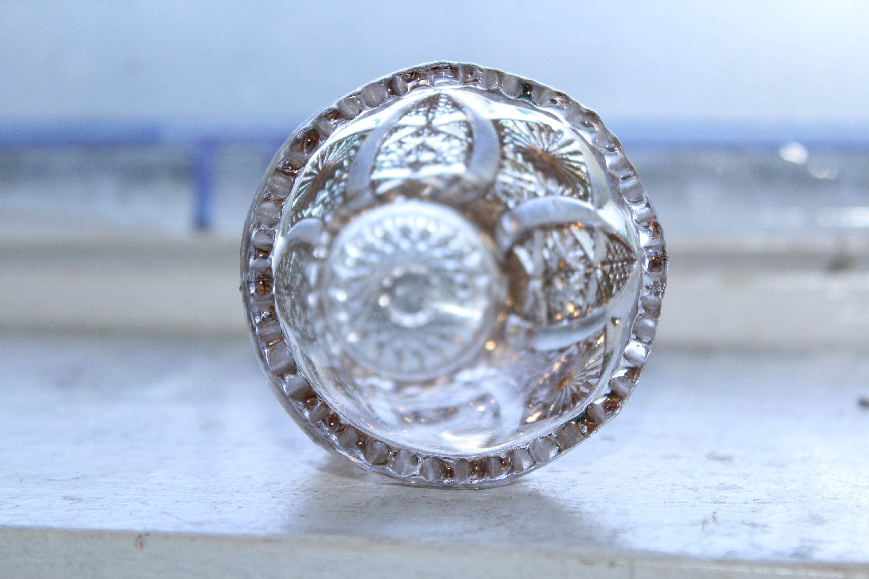 Imperial Glass Toothpick Holder Sawtooth Daisy and Button Clear & Gold