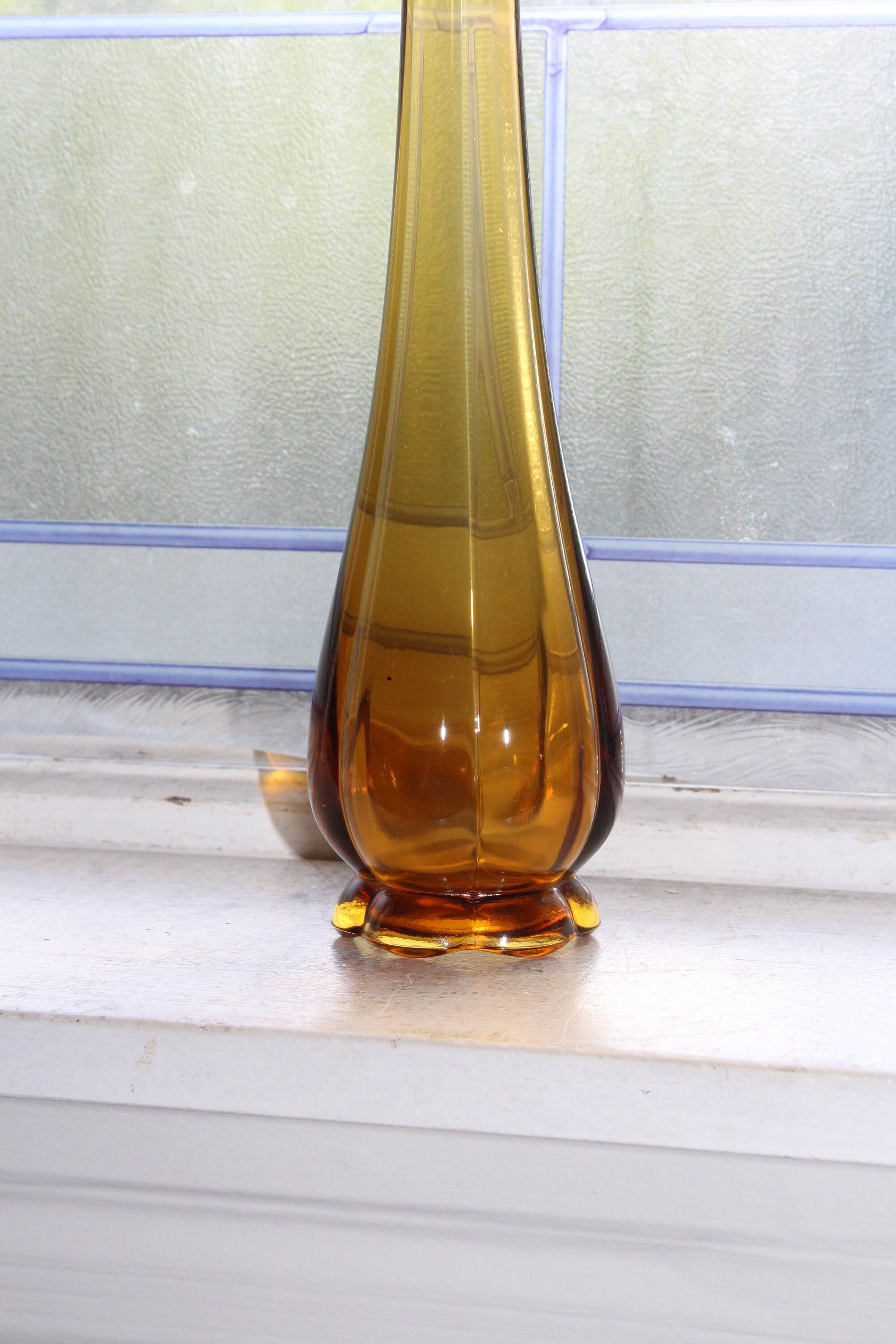 Large Amber Swung Glass Vase 13.25 Vintage Mid Century Modern