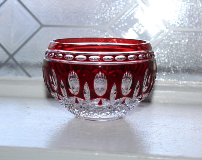 Waterford Crystal Clarendon Bowl Red Cut to Clear Artist Signed
