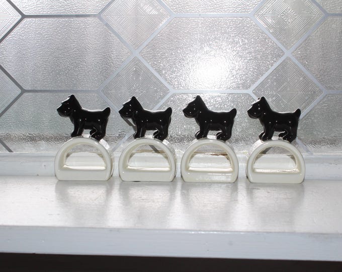 4 Vintage Thomas O'Brien Napkin Rings in Box Scottish Terrier Puppy Dog