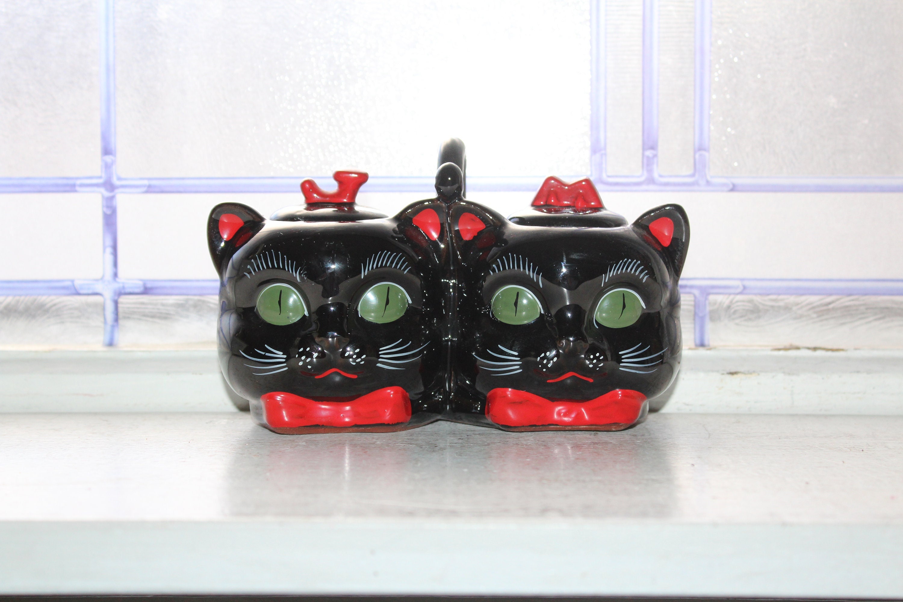 Vintage Black Cat Condiment Set