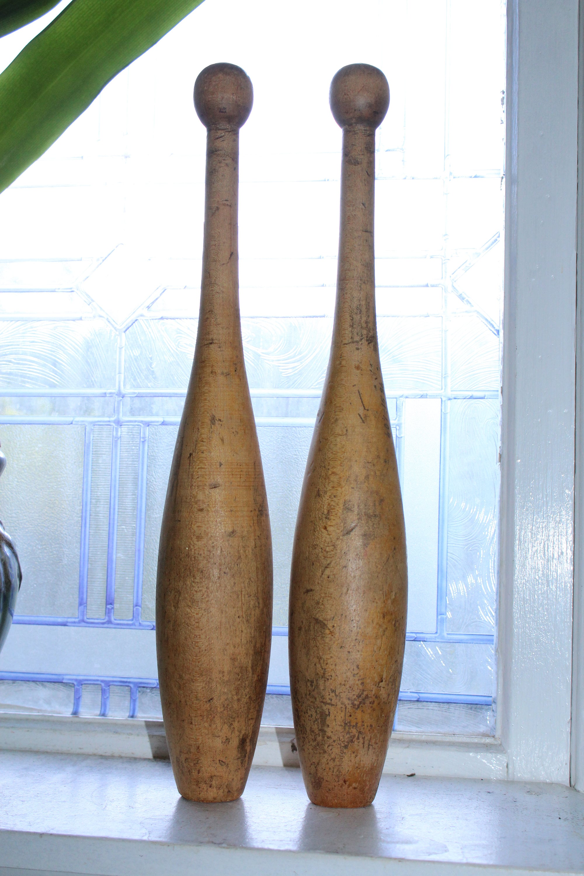 2 Antique Wooden Exercise Pins Juggling Clubs Indian Exercise Clubs