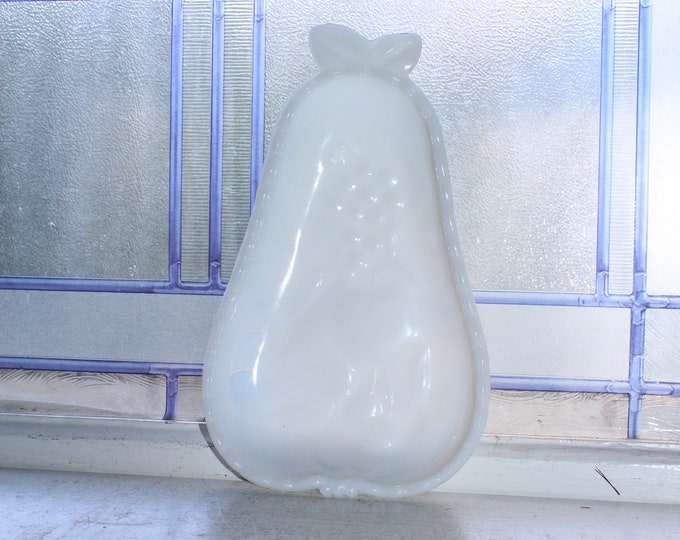Milk Glass Pear Dish with Pansies Decoration