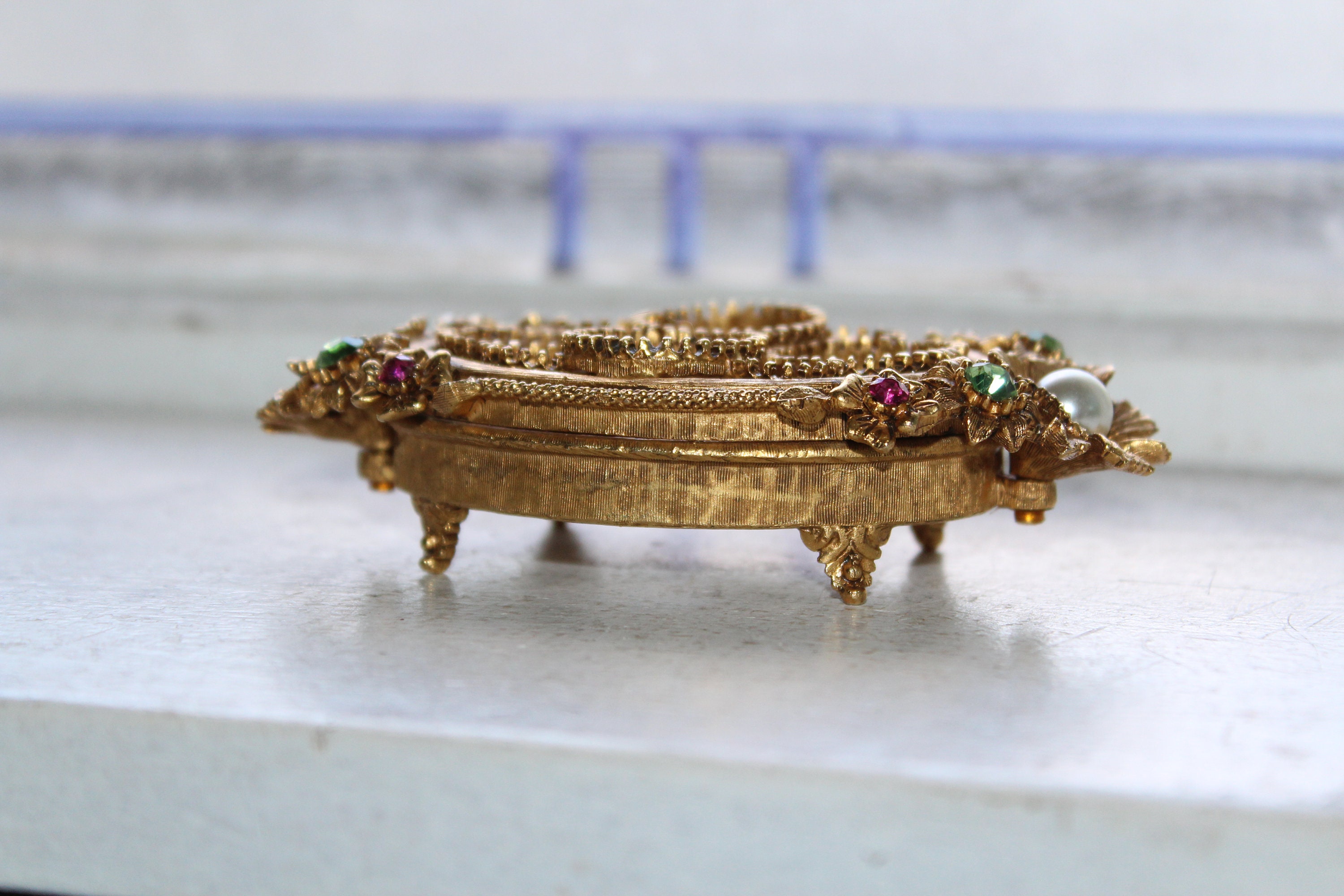 Ornate Vintage Florenza Jeweled Lipstick Holder Gold Tone Ormolu