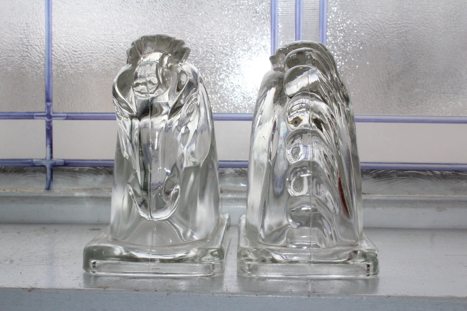 federal glass horse head bookends federal glass horse head bookends