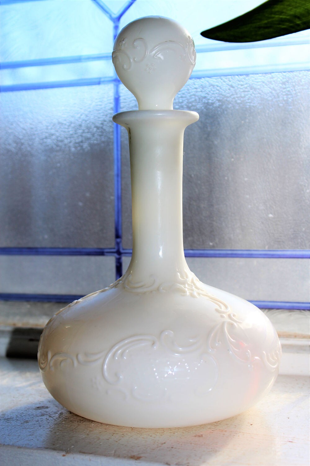 Victorian Milk Glass Decanter Antique 1800s