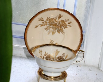 Paragon Tea Cup and Saucer Gold Roses Vintage Bone China