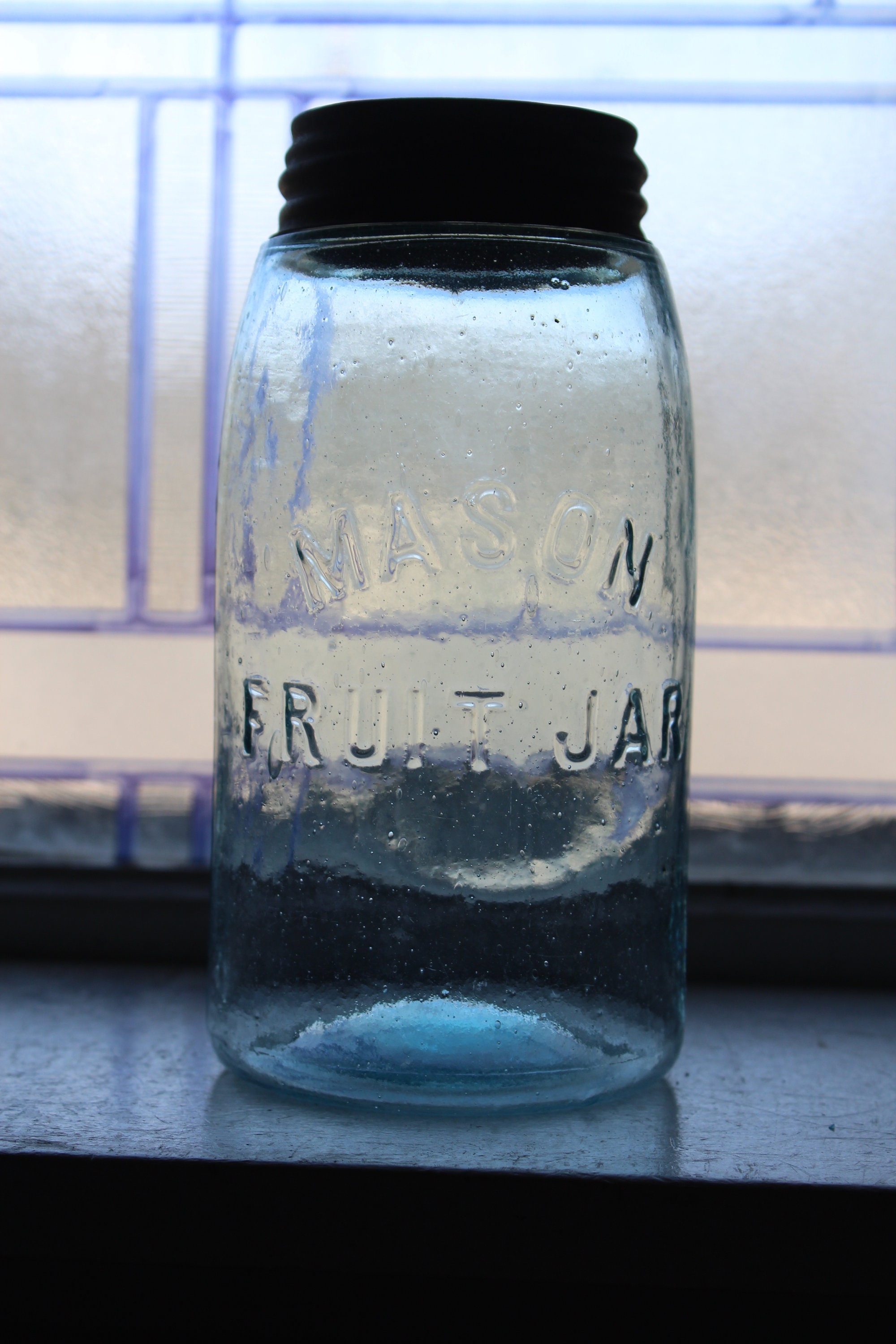 Antique Blue Mason Fruit Jar Quart Circa 1800s