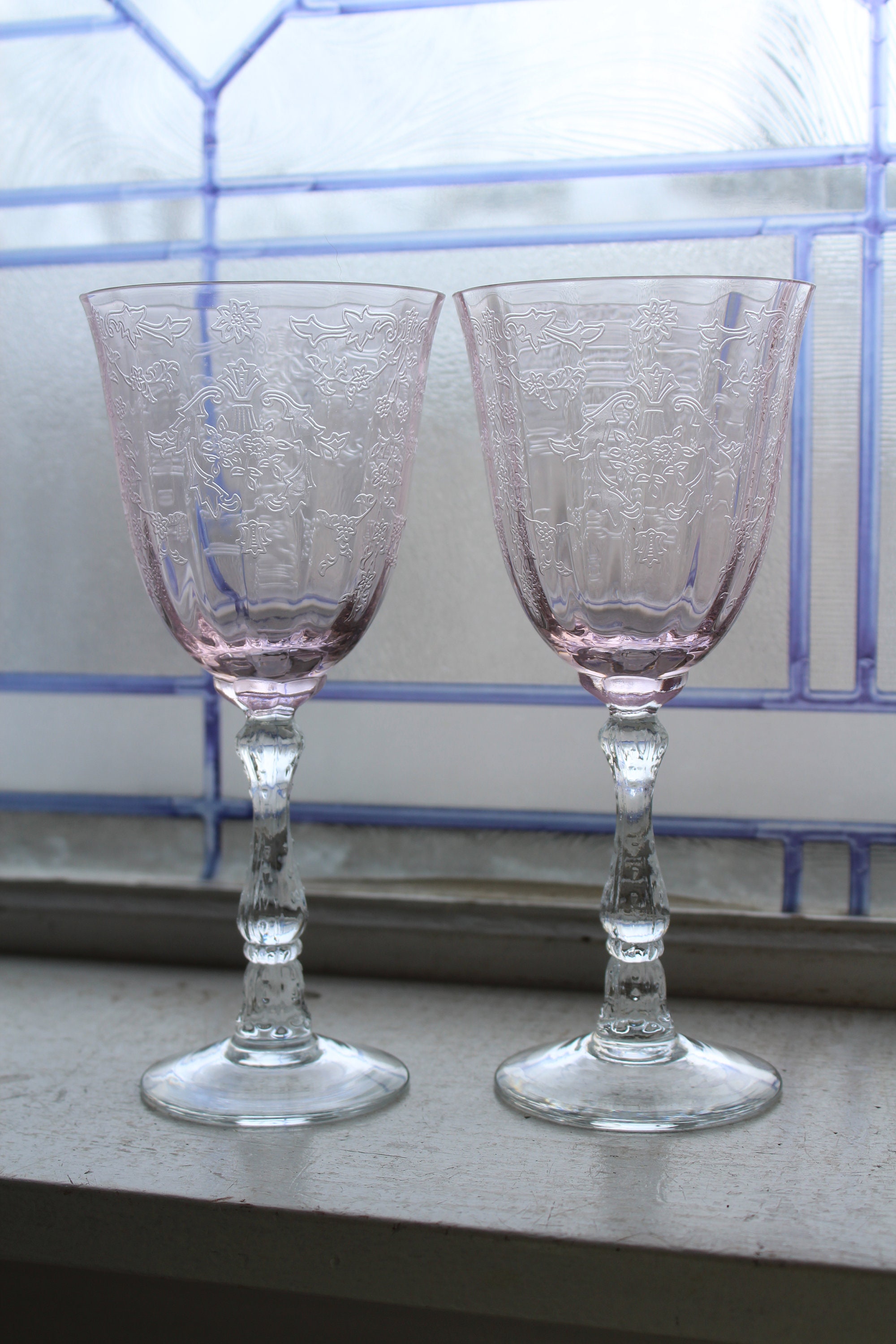 2 Lenox Navarre Pink Wine Goblets Glasses Vintage 7 5/8 Stemware