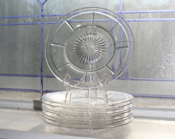 8 Vintage Heisey Glass Rib and Panel Salad Plates
