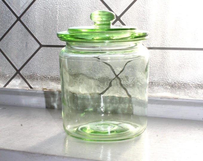 Vintage Green Depression Glass Small Kitchen Canister