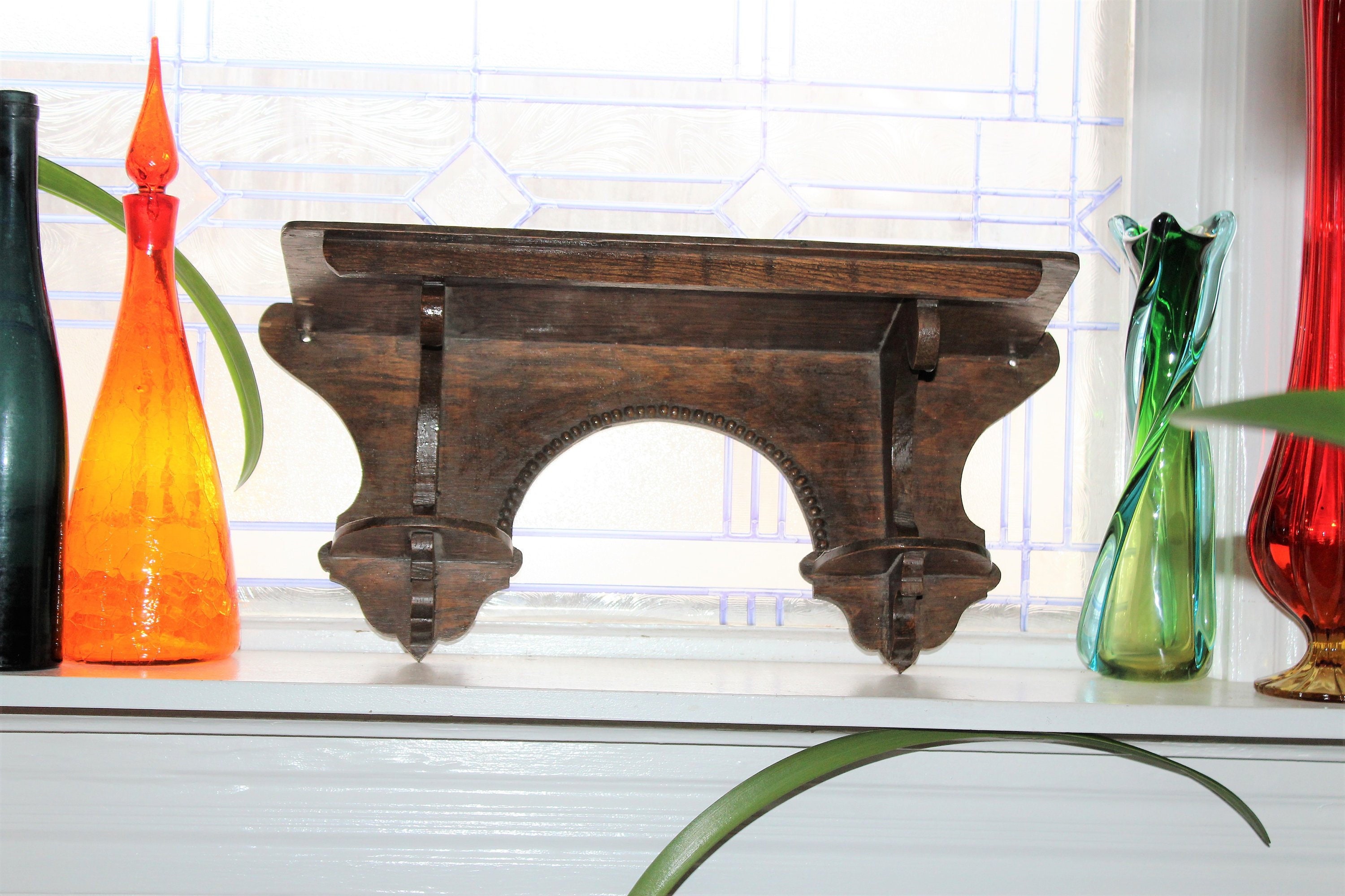 Antique Wood Clock Shelf with Decorative Trim