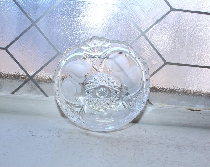 Vintage Intaglio Cut Fruit Glass Finger Bowl