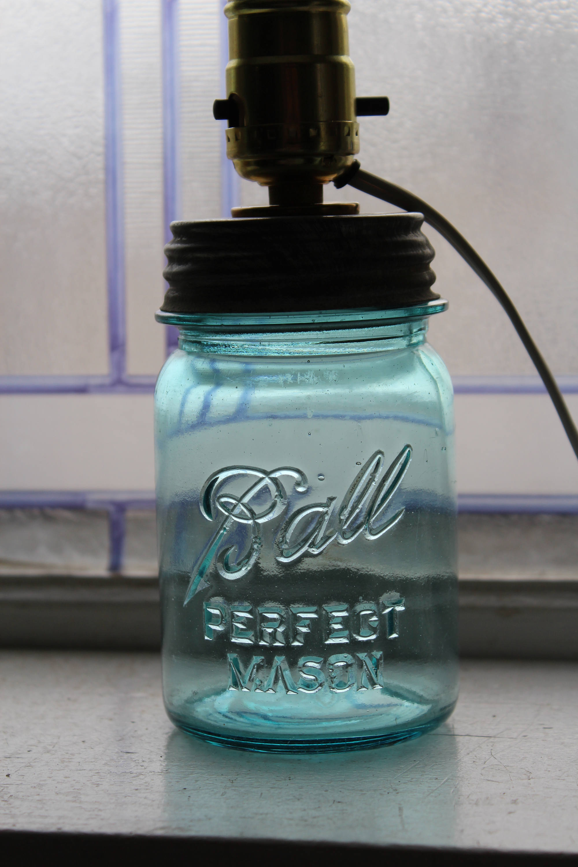 Blue Ball Jar Lamp Pint Sized Rustic Farmhouse Decor
