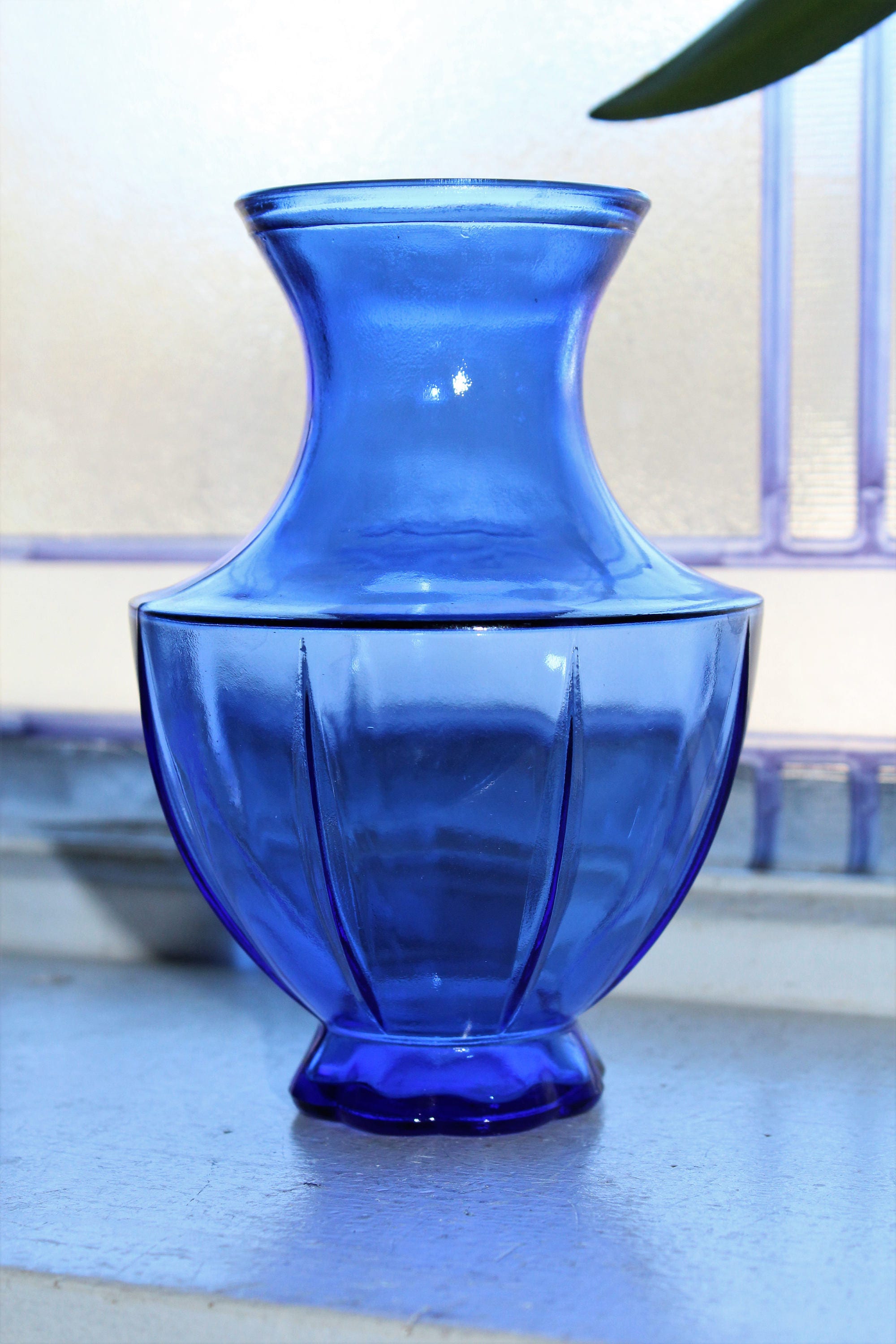 Art Deco Cobalt Blue Glass Vase Vintage 1920s