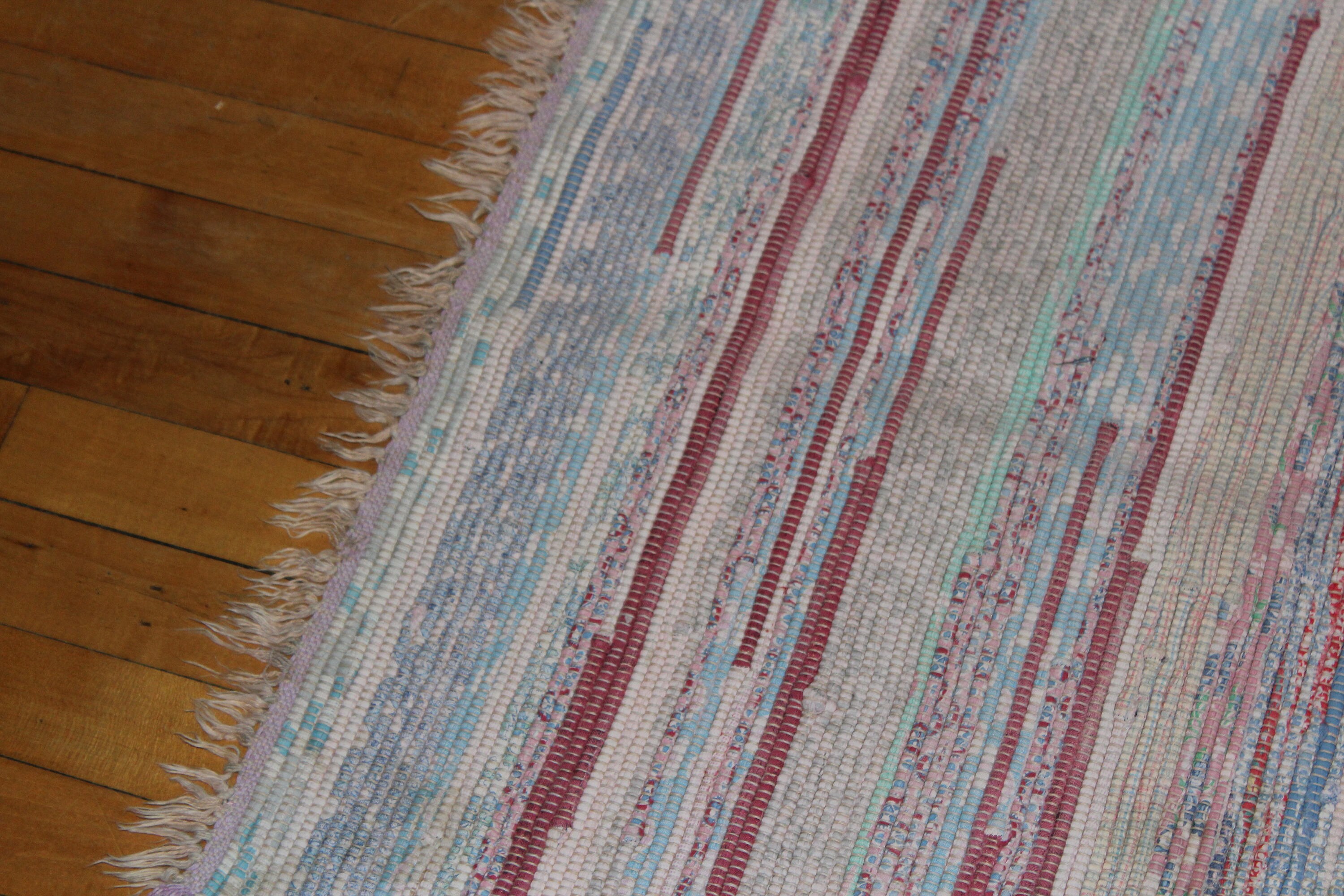 Vintage Country Rug Hand Loomed Rag Rug Rustic Farmhouse 1940s 46 x 26