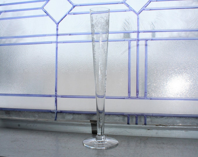 Antique Etched Glass Bud Vase Victorian Floral Pattern