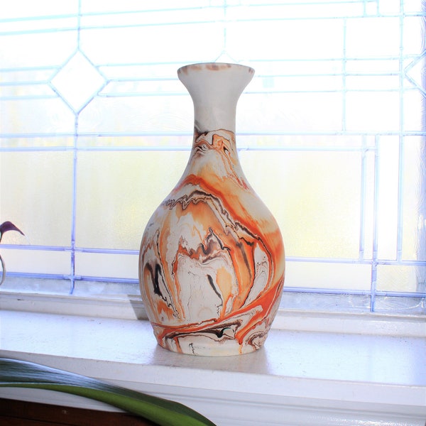 Large 12" Nemadji Pottery Vase Swirl Pattern Vintage Southwestern Decor