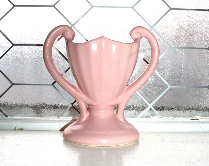 Vintage Mid Century Pink Heart Vase w/ Handles Camark Pottery
