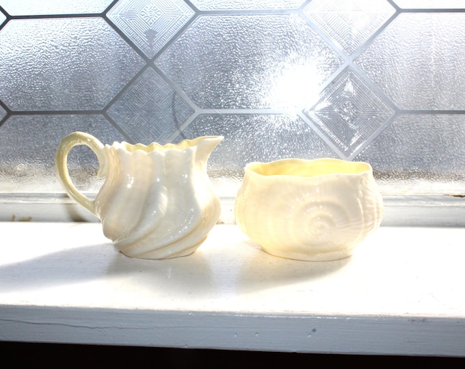 Vintage Belleek Neptune Shell Creamer and Sugar Bowl 1960s