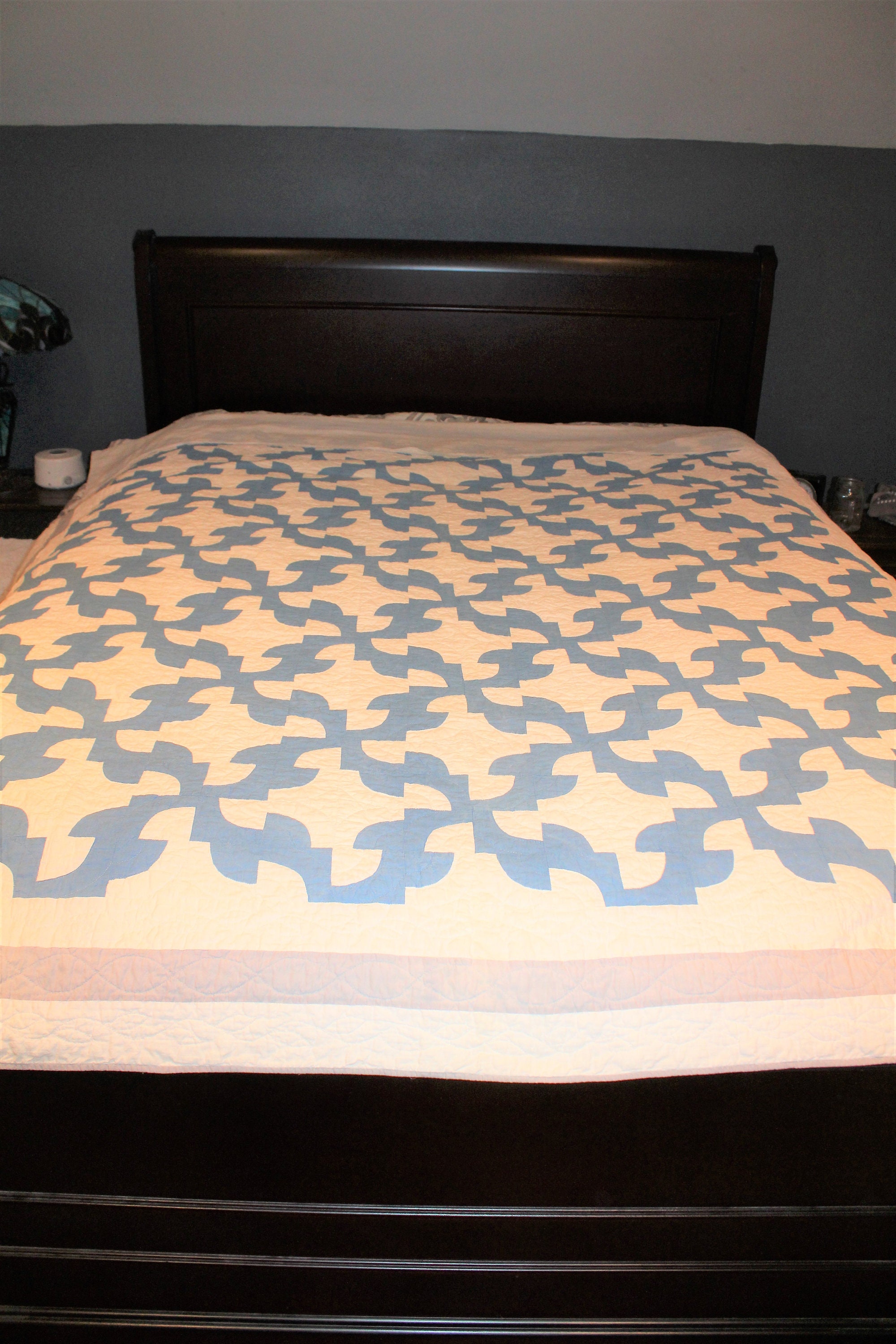 Vintage Blue and White Quilt Hand Stitched 1960s